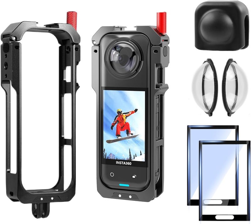ULYVU 6-in-1 Accessories Kit for Insta360 X5, Included Insta 360 X5 Premium Lens Guard, Metal Protective Case, 2 Pack of Tempered Glass Film Screen Protector, Silicone Protective Cover Bundle Kit - Image 1